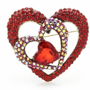 Red Rhinestone Heart Brooch For Women New Design Office Party Brooch Pins Gifts